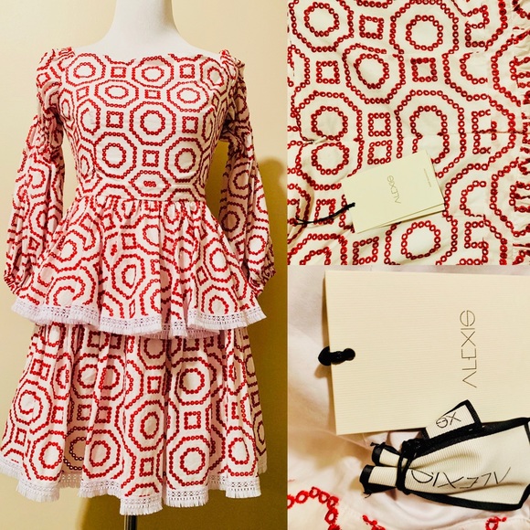 Betsey Johnson Women's Eyelet Off-The-Shoulder Midi Dress With Puff Sleeves